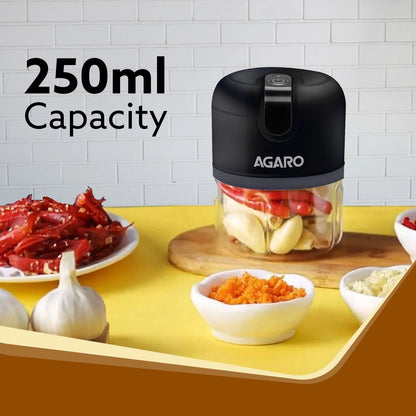 Electric Mini Food Chopper 250ml with Three Ultra Sharp Blades USB Rechargeable Wireless Speedy Food Processor Meat, Ginger, Spices, Garlic Portable Mini Chopper Machine Multipurpose with Premium Lithium Battery