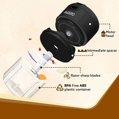 Electric Mini Food Chopper 250ml with Three Ultra Sharp Blades USB Rechargeable Wireless Speedy Food Processor Meat, Ginger, Spices, Garlic Portable Mini Chopper Machine Multipurpose with Premium Lithium Battery