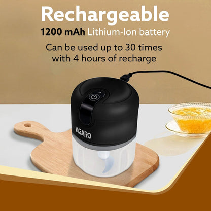 Electric Mini Food Chopper 250ml with Three Ultra Sharp Blades USB Rechargeable Wireless Speedy Food Processor Meat, Ginger, Spices, Garlic Portable Mini Chopper Machine Multipurpose with Premium Lithium Battery